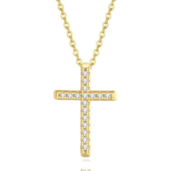 🆕 Women Gold Diamond Cross Necklace Small Sterling Cubic Zirconia Stone Jewelry - Picture 1 of 6